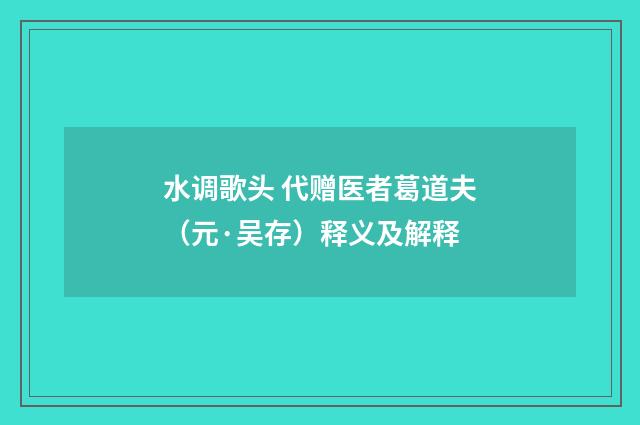 水调歌头 代赠医者葛道夫（元·吴存）释义及解释