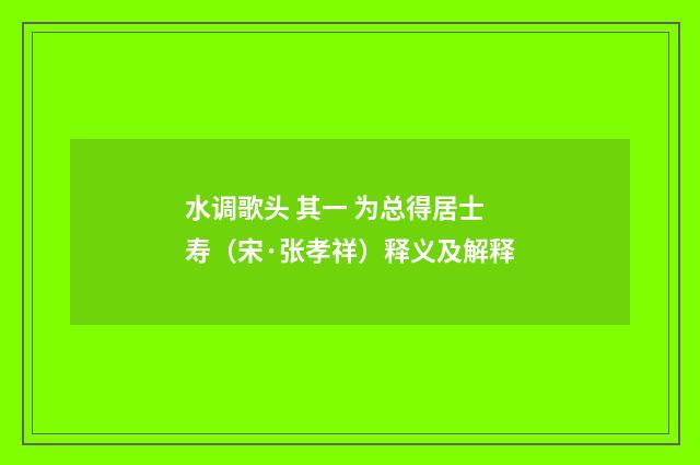 水调歌头 其一 为总得居士寿（宋·张孝祥）释义及解释