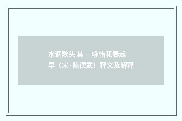 水调歌头 其一 咏惜花春起早（宋·陈德武）释义及解释