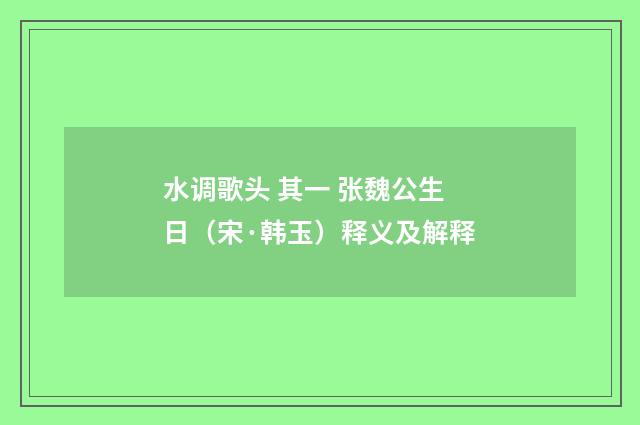 水调歌头 其一 张魏公生日（宋·韩玉）释义及解释
