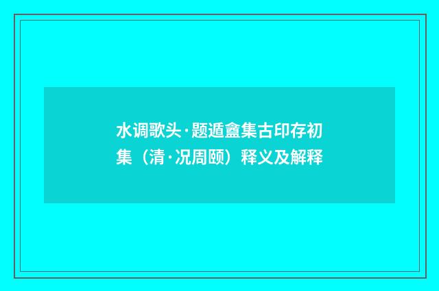 水调歌头·题遁盦集古印存初集（清·况周颐）释义及解释
