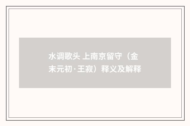 水调歌头 上南京留守（金末元初·王寂）释义及解释