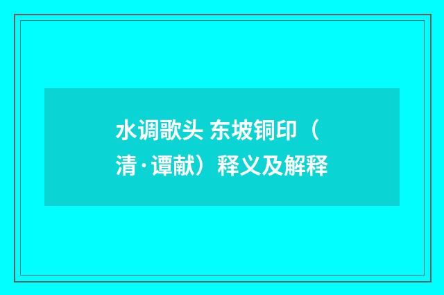 水调歌头 东坡铜印（清·谭献）释义及解释