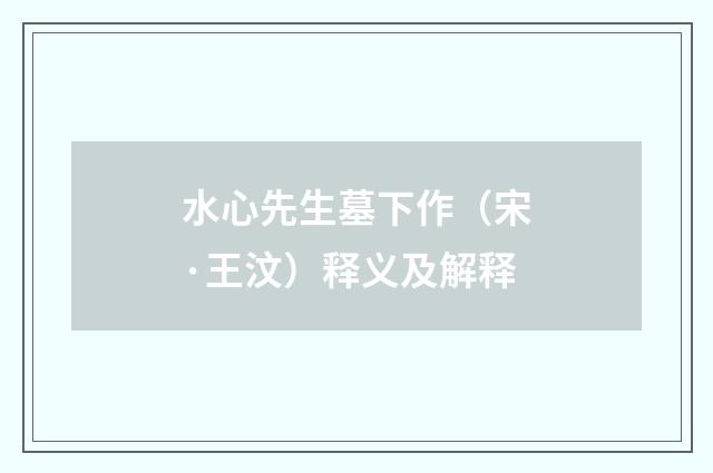 水心先生墓下作（宋·王汶）释义及解释