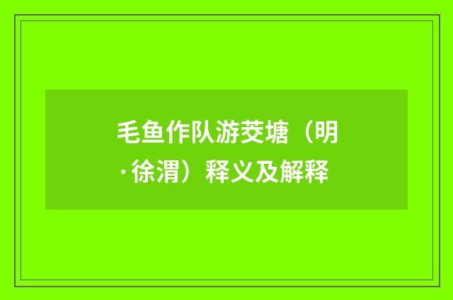 毛鱼作队游茭塘（明·徐渭）释义及解释