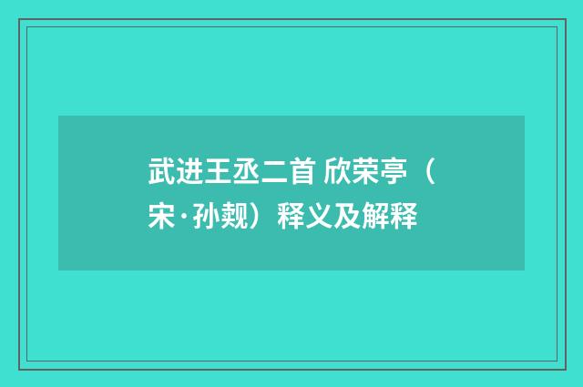 武进王丞二首 欣荣亭（宋·孙觌）释义及解释