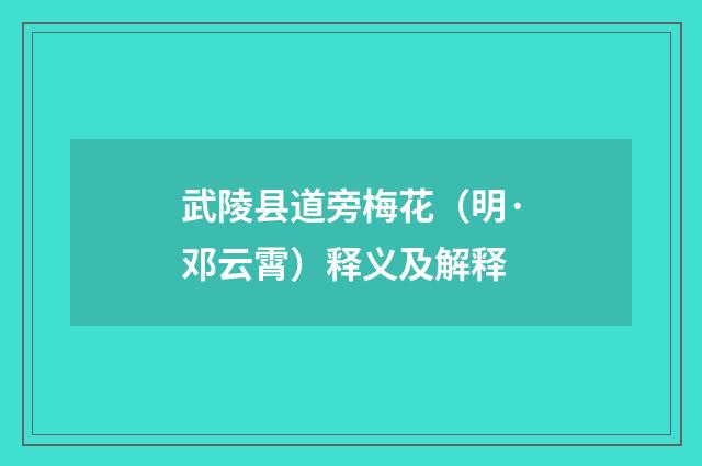 武陵县道旁梅花（明·邓云霄）释义及解释