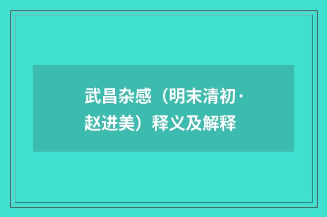 武昌杂感（明末清初·赵进美）释义及解释