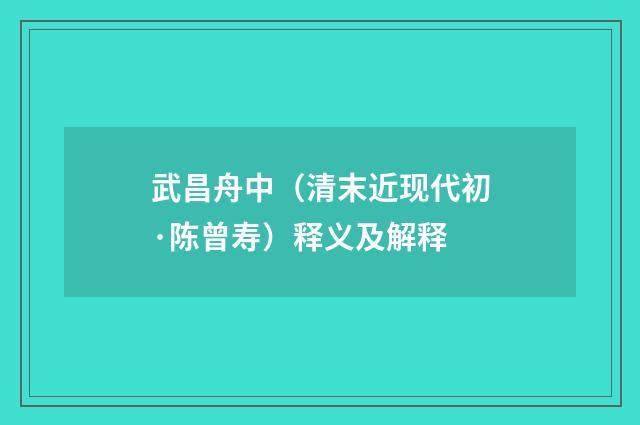武昌舟中（清末近现代初·陈曾寿）释义及解释