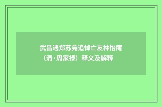 武昌遇郑苏龛追悼亡友林怡庵（清·周家禄）释义及解释