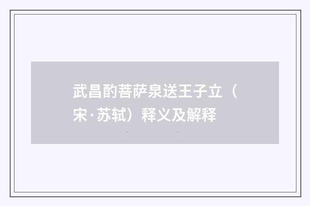 武昌酌菩萨泉送王子立（宋·苏轼）释义及解释
