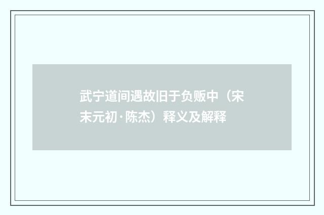 武宁道间遇故旧于负贩中（宋末元初·陈杰）释义及解释