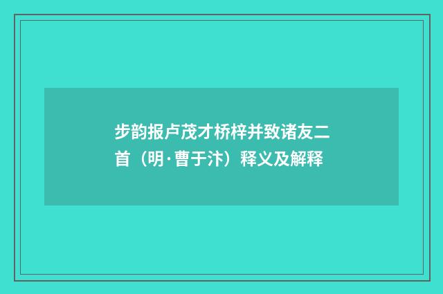 步韵报卢茂才桥梓并致诸友二首（明·曹于汴）释义及解释