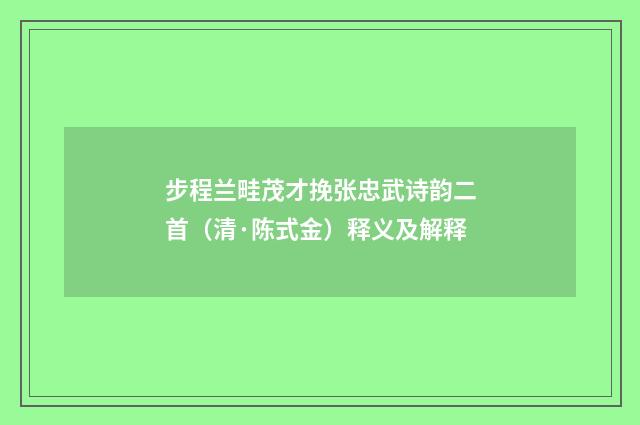 步程兰畦茂才挽张忠武诗韵二首（清·陈式金）释义及解释