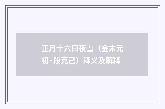 正月十六日夜雪（金末元初·段克己）释义及解释