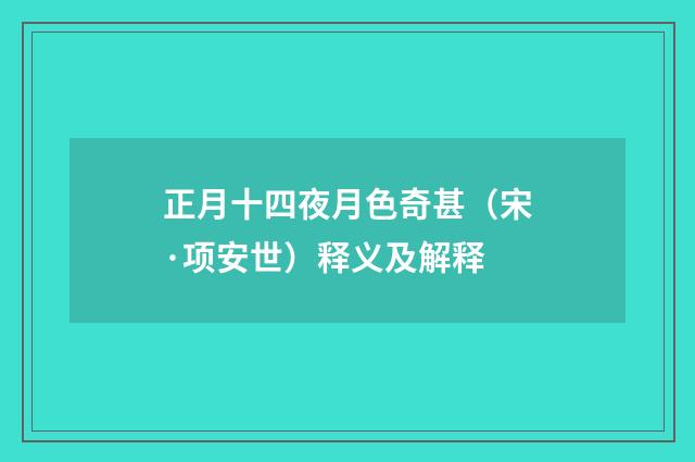 正月十四夜月色奇甚（宋·项安世）释义及解释
