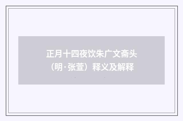 正月十四夜饮朱广文斋头（明·张萱）释义及解释