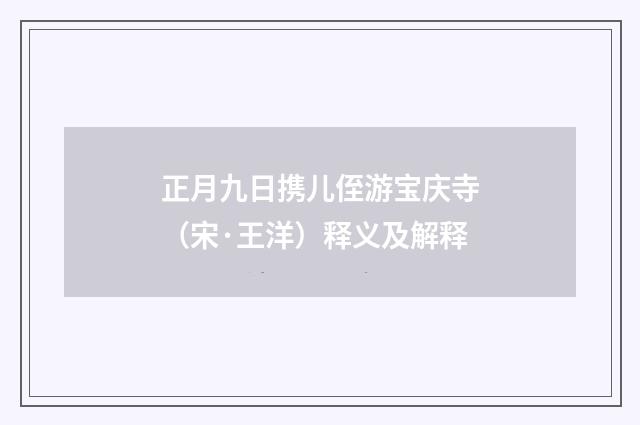正月九日携儿侄游宝庆寺（宋·王洋）释义及解释