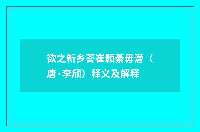 欲之新乡荅崔颢綦毋潜（唐·李颀）释义及解释