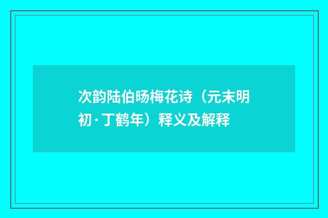 次韵陆伯旸梅花诗（元末明初·丁鹤年）释义及解释