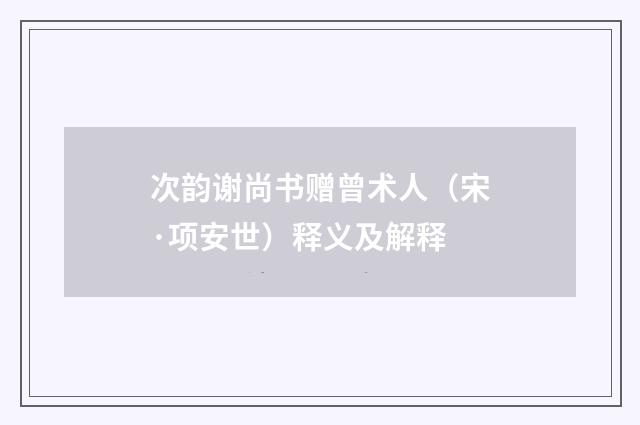 次韵谢尚书赠曾术人（宋·项安世）释义及解释
