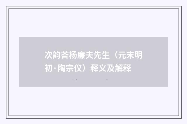 次韵荅杨廉夫先生（元末明初·陶宗仪）释义及解释