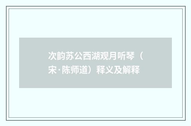 次韵苏公西湖观月听琴（宋·陈师道）释义及解释