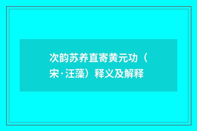 次韵苏养直寄黄元功（宋·汪藻）释义及解释