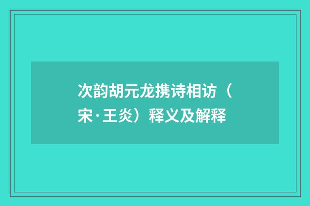 次韵胡元龙携诗相访（宋·王炎）释义及解释