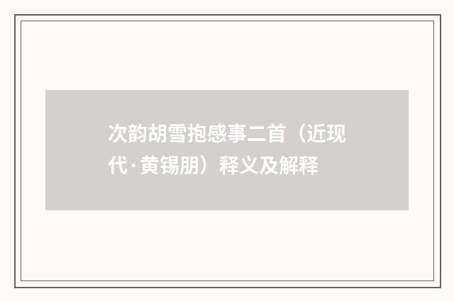 次韵胡雪抱感事二首（近现代·黄锡朋）释义及解释
