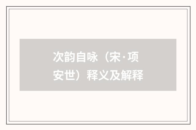 次韵自咏（宋·项安世）释义及解释