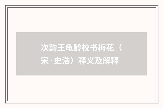 次韵王龟龄校书梅花（宋·史浩）释义及解释