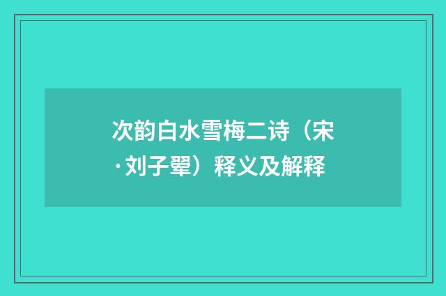 次韵白水雪梅二诗（宋·刘子翚）释义及解释