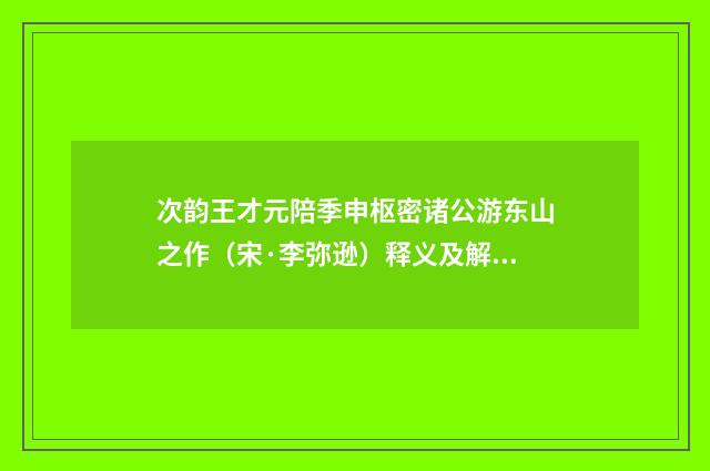 次韵王才元陪季申枢密诸公游东山之作（宋·李弥逊）释义及解释