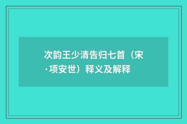 次韵王少清告归七首（宋·项安世）释义及解释