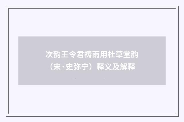 次韵王令君祷雨用杜草堂韵（宋·史弥宁）释义及解释