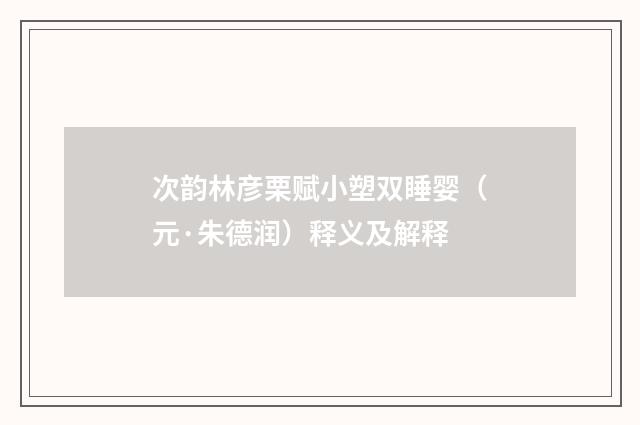 次韵林彦栗赋小塑双睡婴（元·朱德润）释义及解释