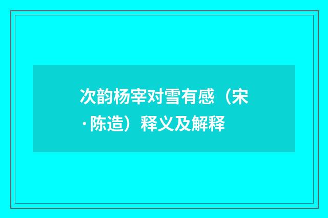 次韵杨宰对雪有感（宋·陈造）释义及解释