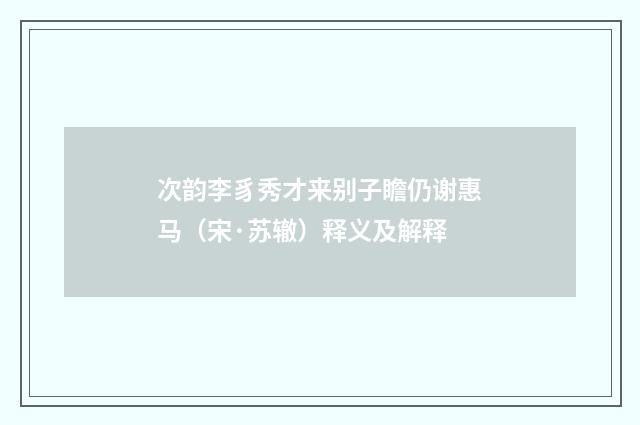 次韵李豸秀才来别子瞻仍谢惠马（宋·苏辙）释义及解释