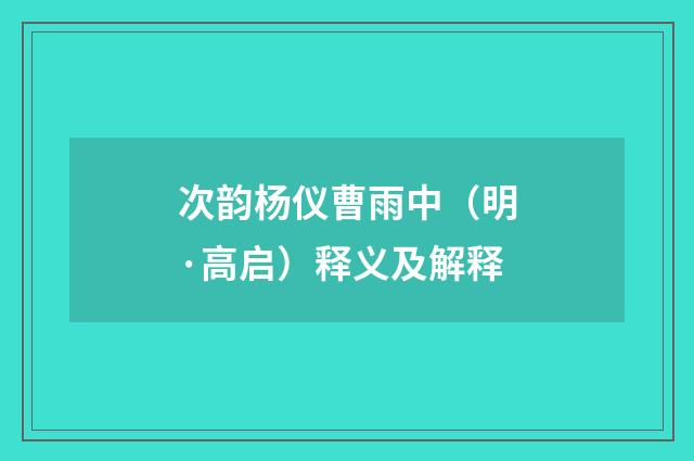 次韵杨仪曹雨中（明·高启）释义及解释