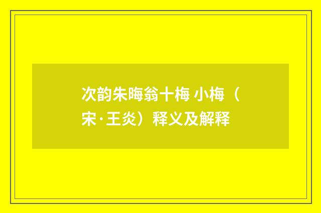 次韵朱晦翁十梅 小梅（宋·王炎）释义及解释
