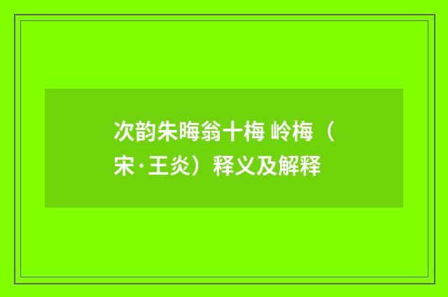 次韵朱晦翁十梅 岭梅（宋·王炎）释义及解释