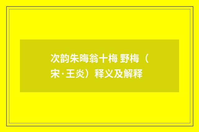 次韵朱晦翁十梅 野梅（宋·王炎）释义及解释