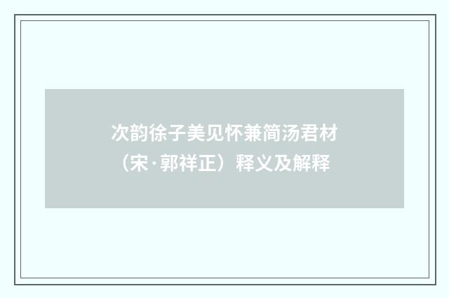 次韵徐子美见怀兼简汤君材（宋·郭祥正）释义及解释