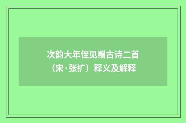 次韵大年侄见赠古诗二首（宋·张扩）释义及解释