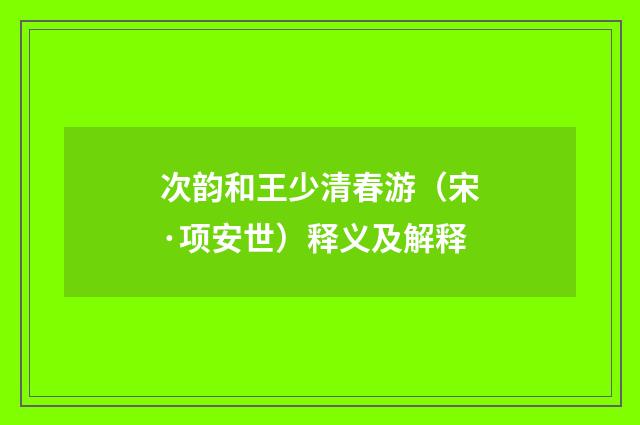 次韵和王少清春游（宋·项安世）释义及解释