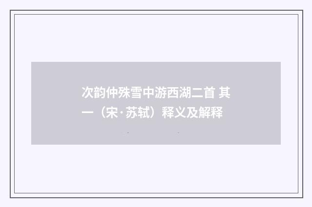 次韵仲殊雪中游西湖二首 其一（宋·苏轼）释义及解释