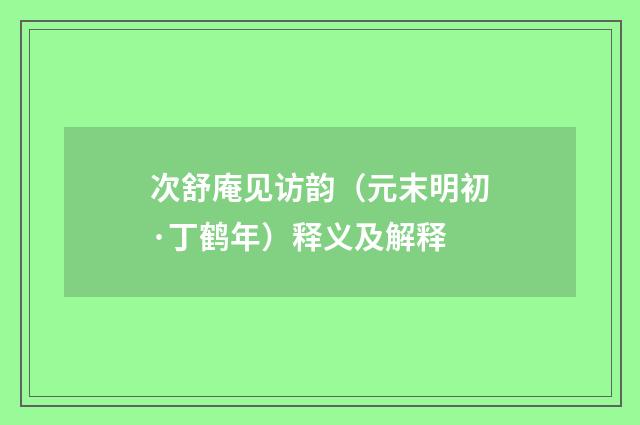 次舒庵见访韵（元末明初·丁鹤年）释义及解释