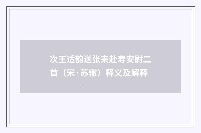 次王适韵送张耒赴寿安尉二首（宋·苏辙）释义及解释