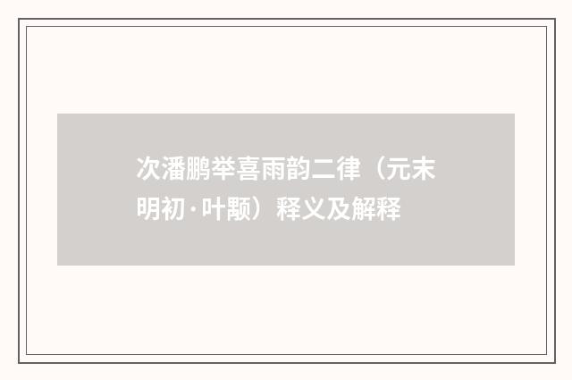 次潘鹏举喜雨韵二律（元末明初·叶颙）释义及解释